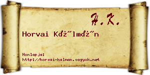 Horvai Kálmán névjegykártya